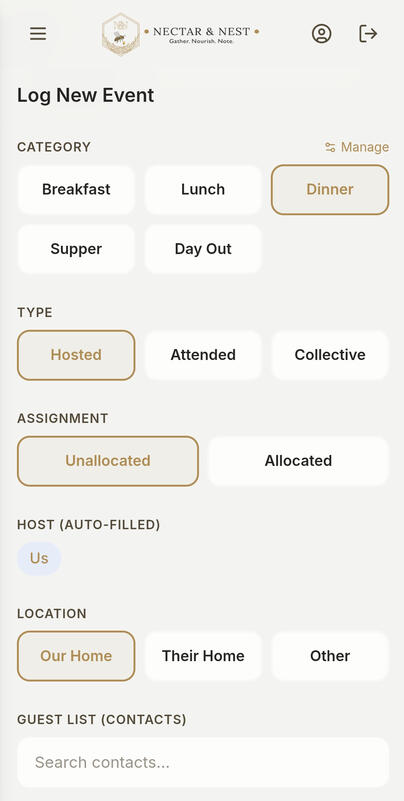 N&N App Log Event Page