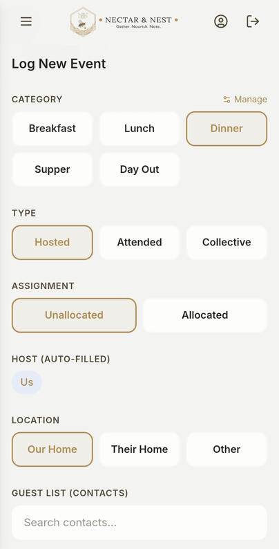 N&N App Log Event Page
