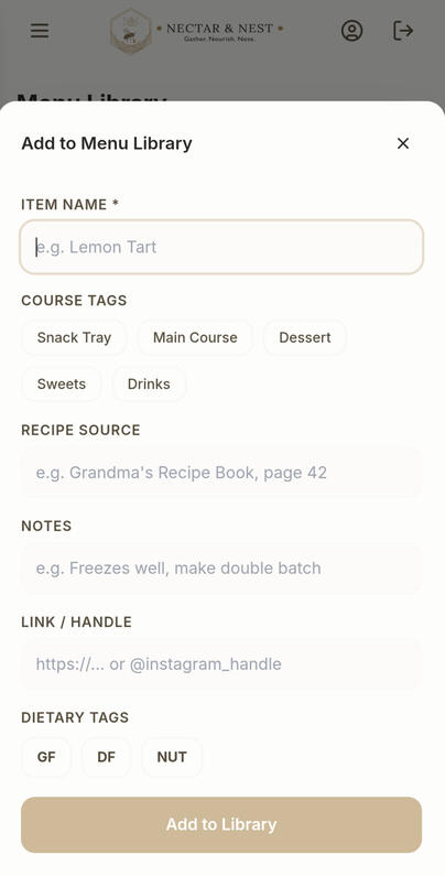 N&N App Menu Page